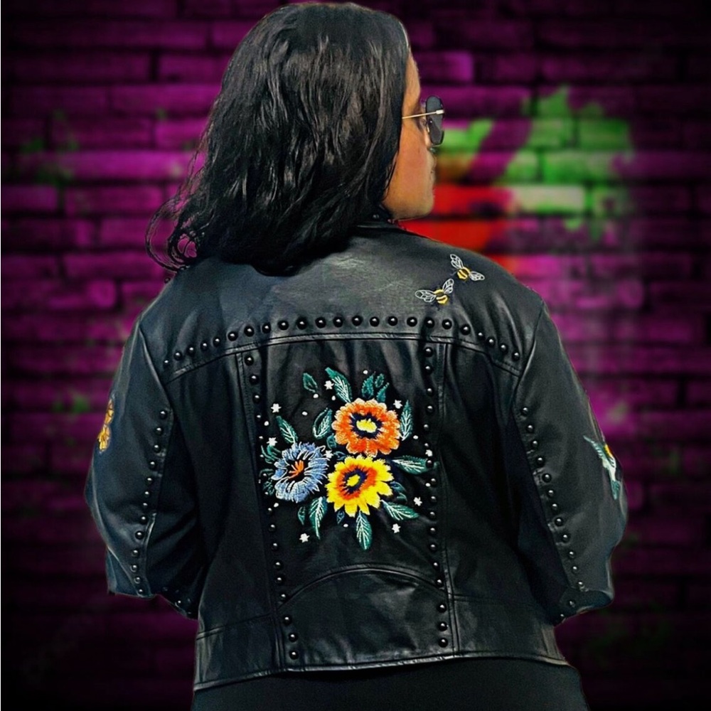 Torrid Faux Leather Moto Jacket Embroidered Full Zip